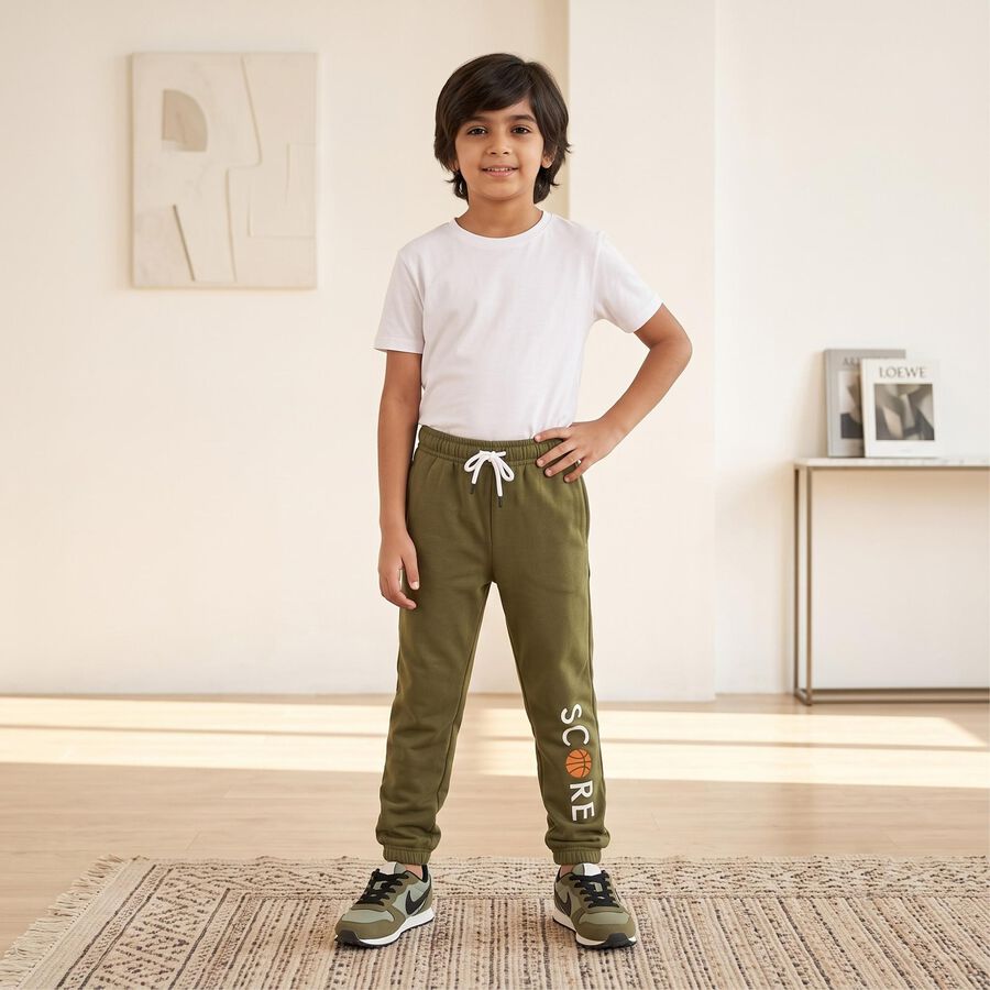 Boys Olive Green Jogger Graphic Printed Pyjama, Olive, large