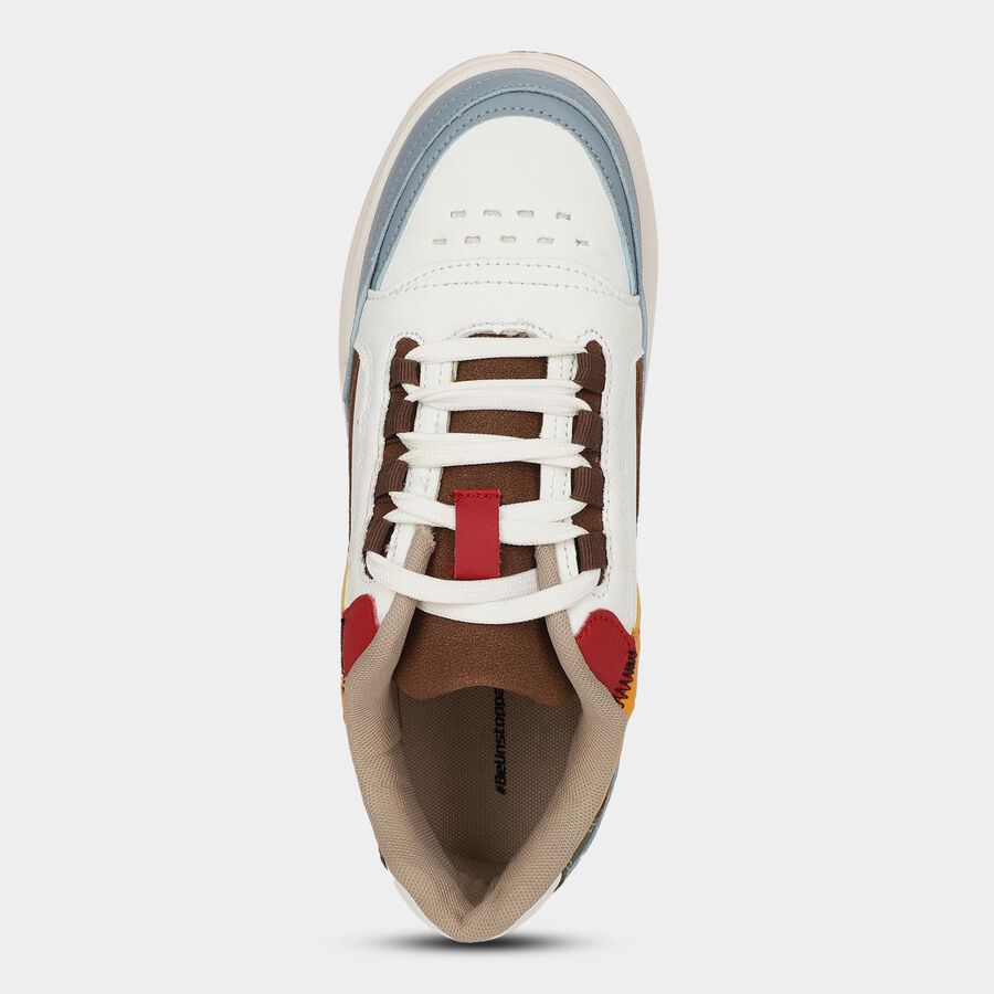 Men's White and Multicolor Lace-Up Casual Sneakers, White, large