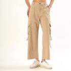 Women's Beige Wide Leg Cargo Jeans, Off White, small