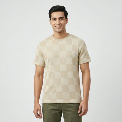 Men's Grey Round Neck Casual T-Shirt