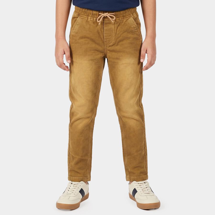 Boys Beige Jogger Fit Washed Jeans, गहरा पीला, large