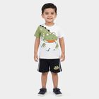 Boys' Navy Blue Cotton Crew Neck Graphic Print Baba Suit, Navy Blue, small