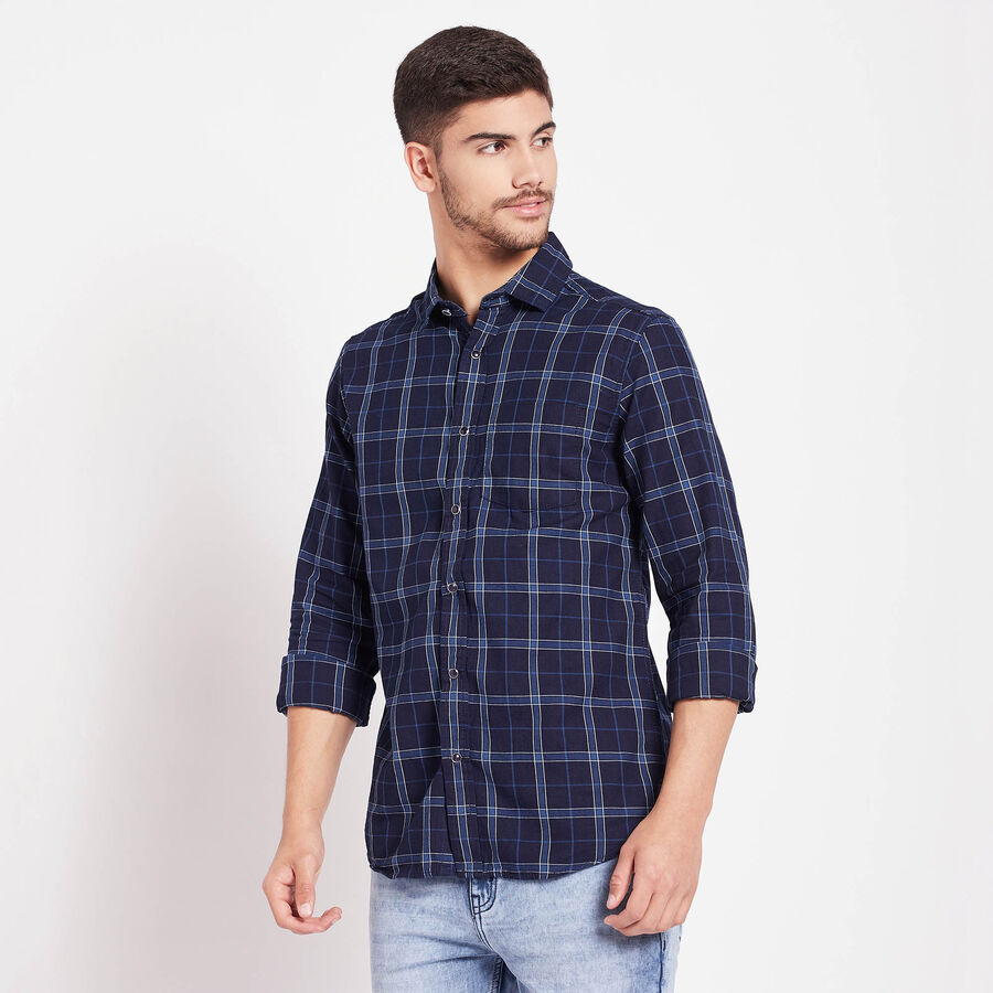 Cotton Checks Casual Shirt, Dark Blue, large image number null