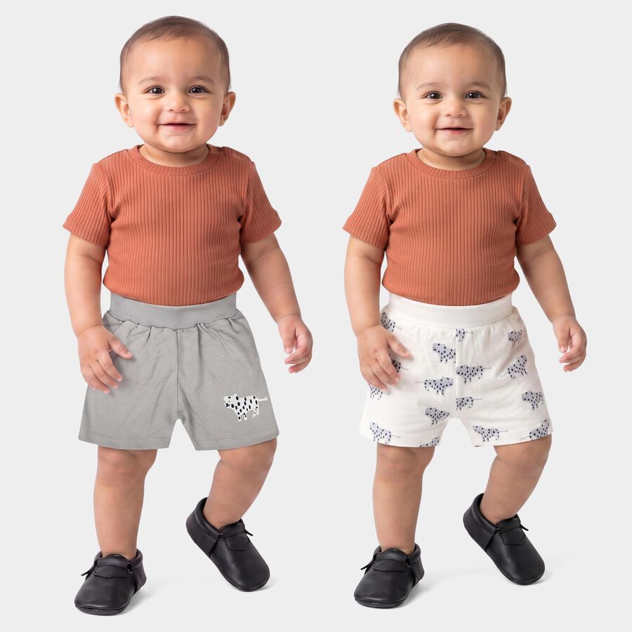 Infants' Grey Regular Fit Printed Half Pant, Light Grey, large