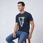 Men's Navy Blue Round Neck Casual T-Shirt, Navy Blue, small