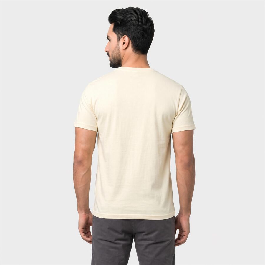 Men Beige Round Neck Regular T-Shirt, Beige, large