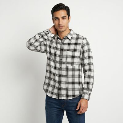 Men's White Cotton Long Sleeve Collar Regular Fit Casual Shirt
