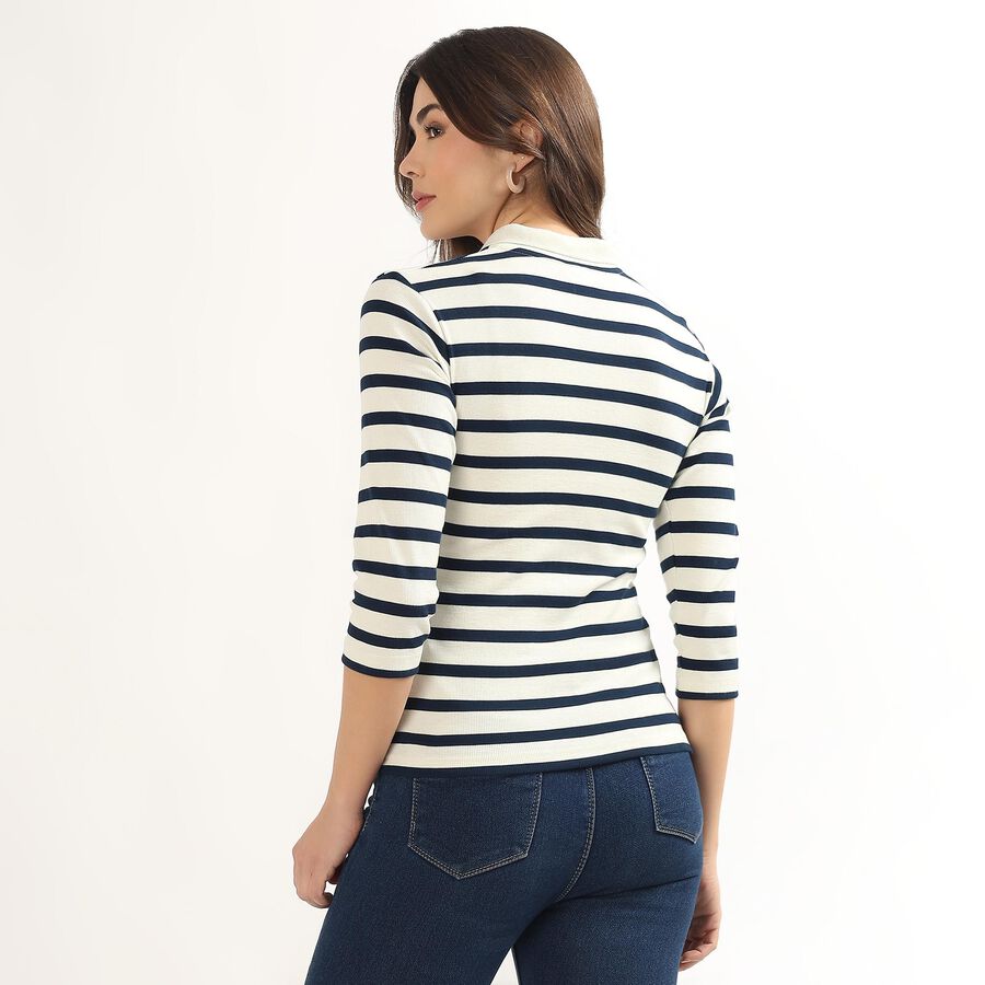 Women's Navy Blue Round Neck Casual Top, Navy Blue, large