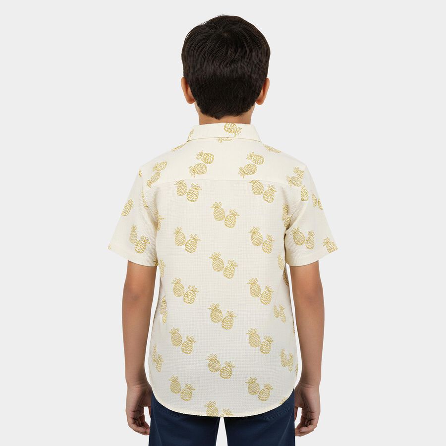 Boys White Cotton Casual Shirt, White, large