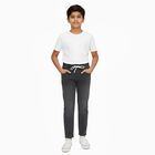Boys' Charcoal Black Regular Fit Elastic Waist Jeans, Light Grey, small