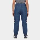 Girls Blue Jogger Fit Embroidered Cargo Jeans, मध्यम नीला, small