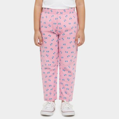 Girls' Pink Regular Fit Bow Printed Cotton Blend Pyjama