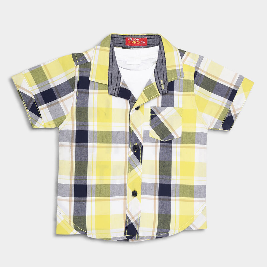 Infants Checks Regular Collar Shirt, Yellow, large image number null
