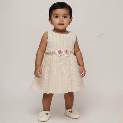 Infants' Soft Ivory Sleeveless Floral Embellished Party Frock