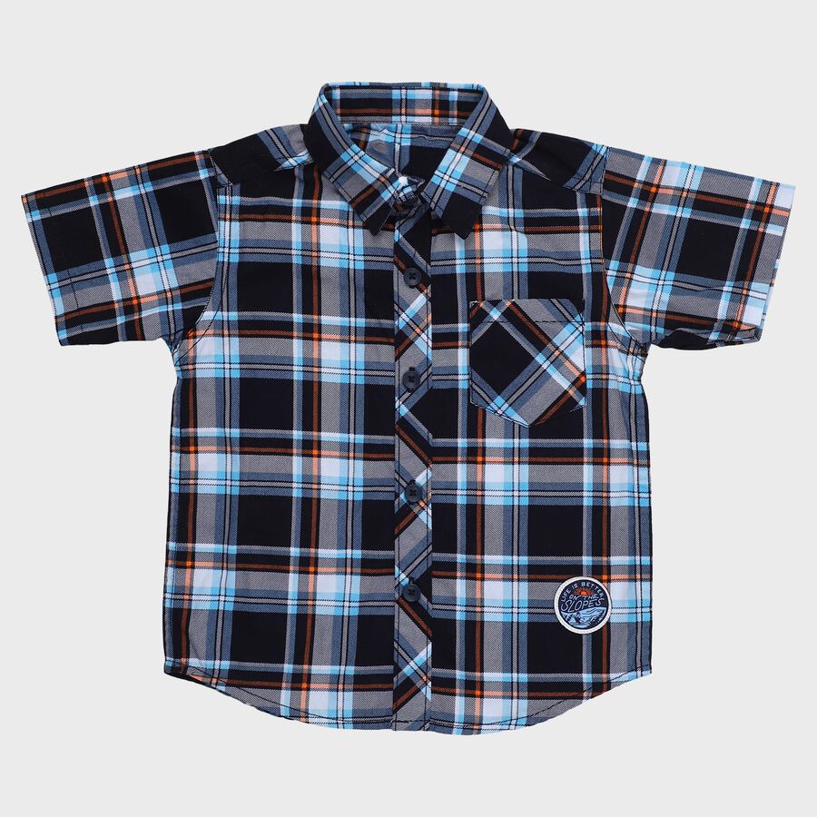 Boys Navy Blue Cotton Half Sleeve Classic Casual Shirt, Navy Blue, large