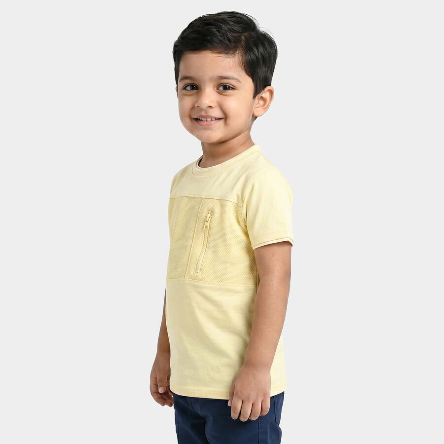 Boys Yellow Cotton Round Neck Regular Boys T-Shirt, Yellow, large