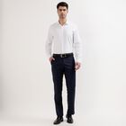 Men's Dark Blue Slim Fit Flat-Front Formal Trousers, Dark Blue, small