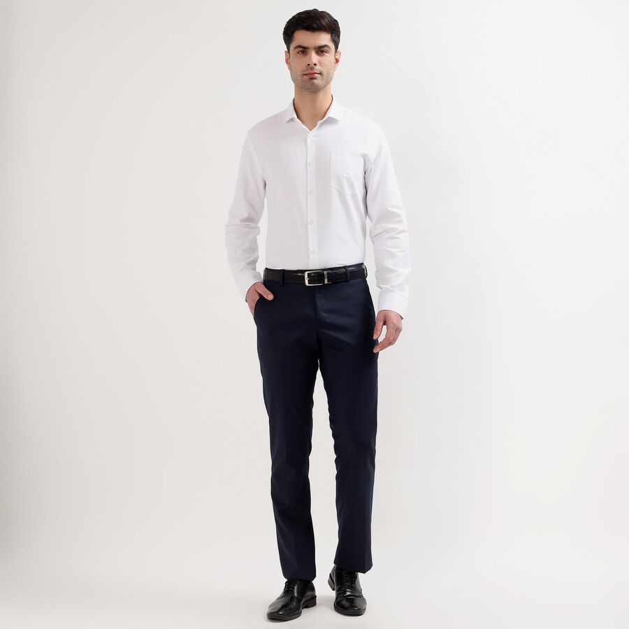 Men's Dark Blue Slim Fit Flat-Front Formal Trousers, Dark Blue, large