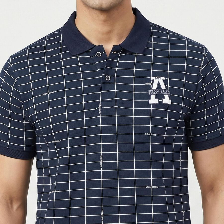 Men's Navy Blue Cotton Blend Collared Preppy T-Shirt, नेवी ब्लू, large