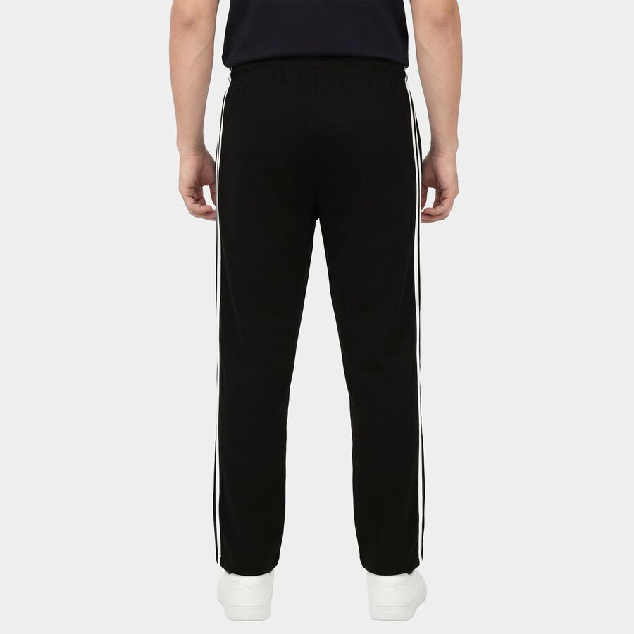 Men's Black Regular Fit Drawstring Track Pants, काला, large