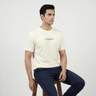 Men's White Round Neck Casual T-Shirt, ऑफ व्हाइट, small