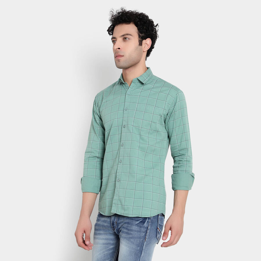 Cotton Checks Casual Shirt, Light Green, large image number null