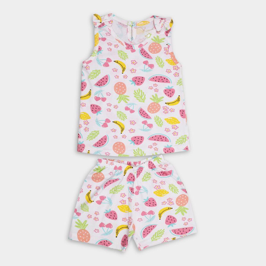 Infant Girls' 100% Cotton Short Set, सफ़ेद, large image number null