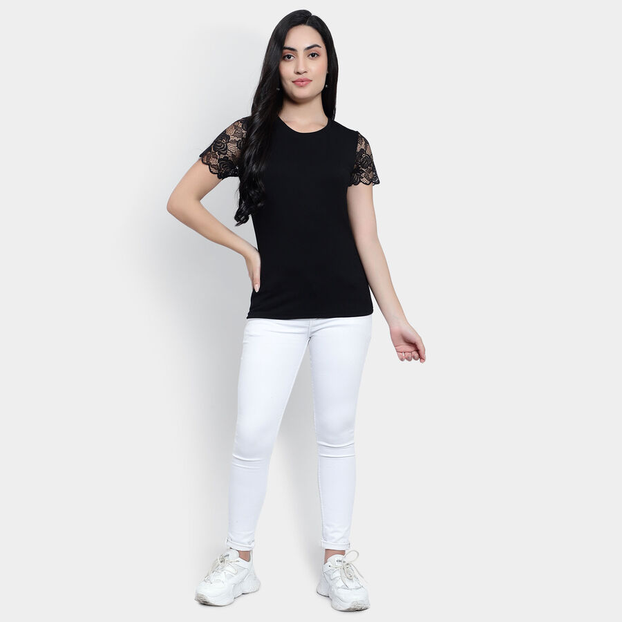 Solid Round Neck T-Shirt, Black, large image number null