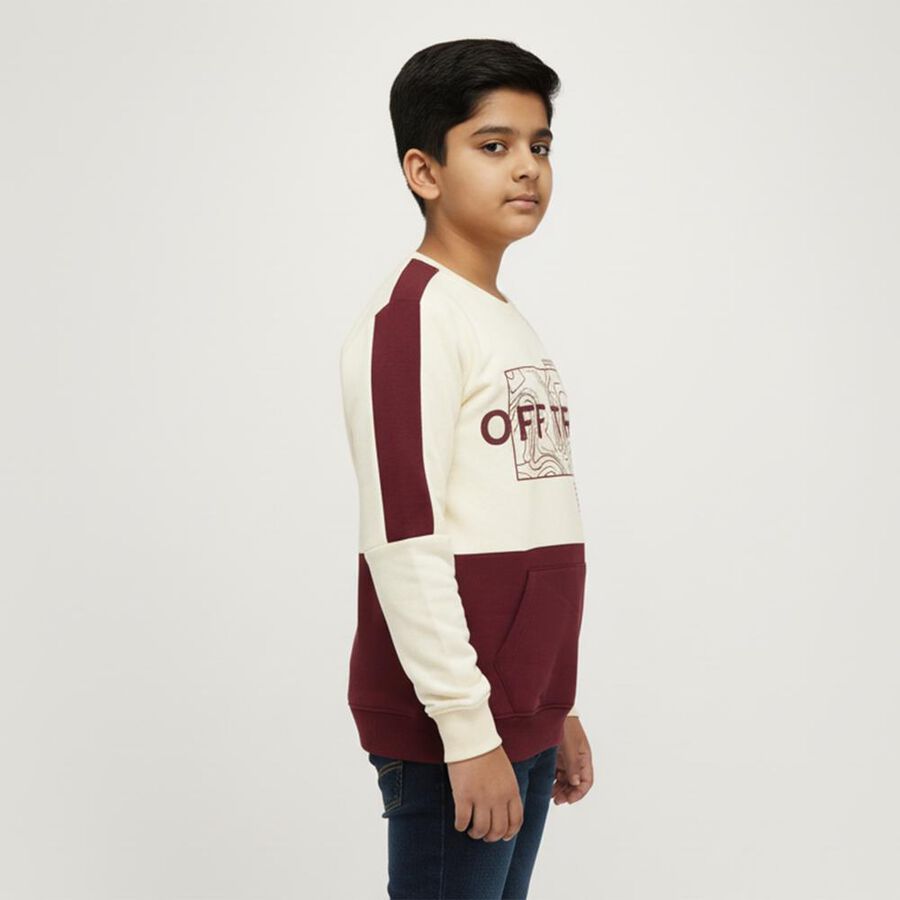 Boys Cream and Maroon Crew Neck Casual Sweatshirt, बैंगनी, large image number null