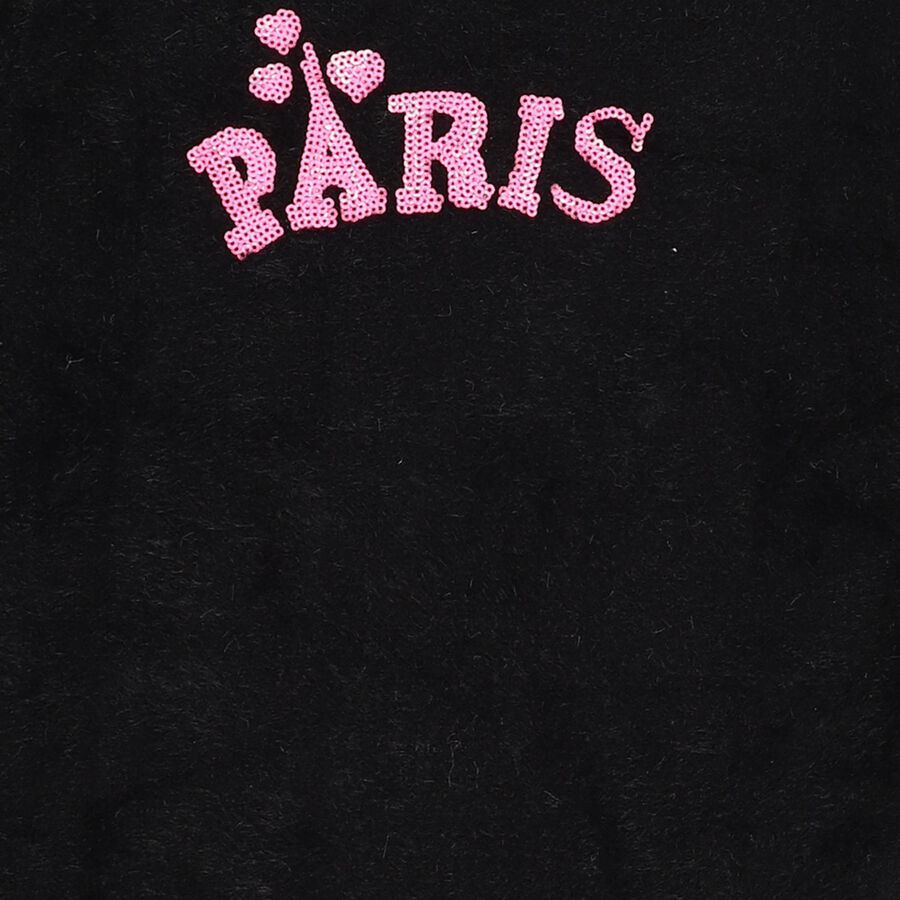 Girls' Jet Black Crew Neck Casual Pullover, Black, large image number null