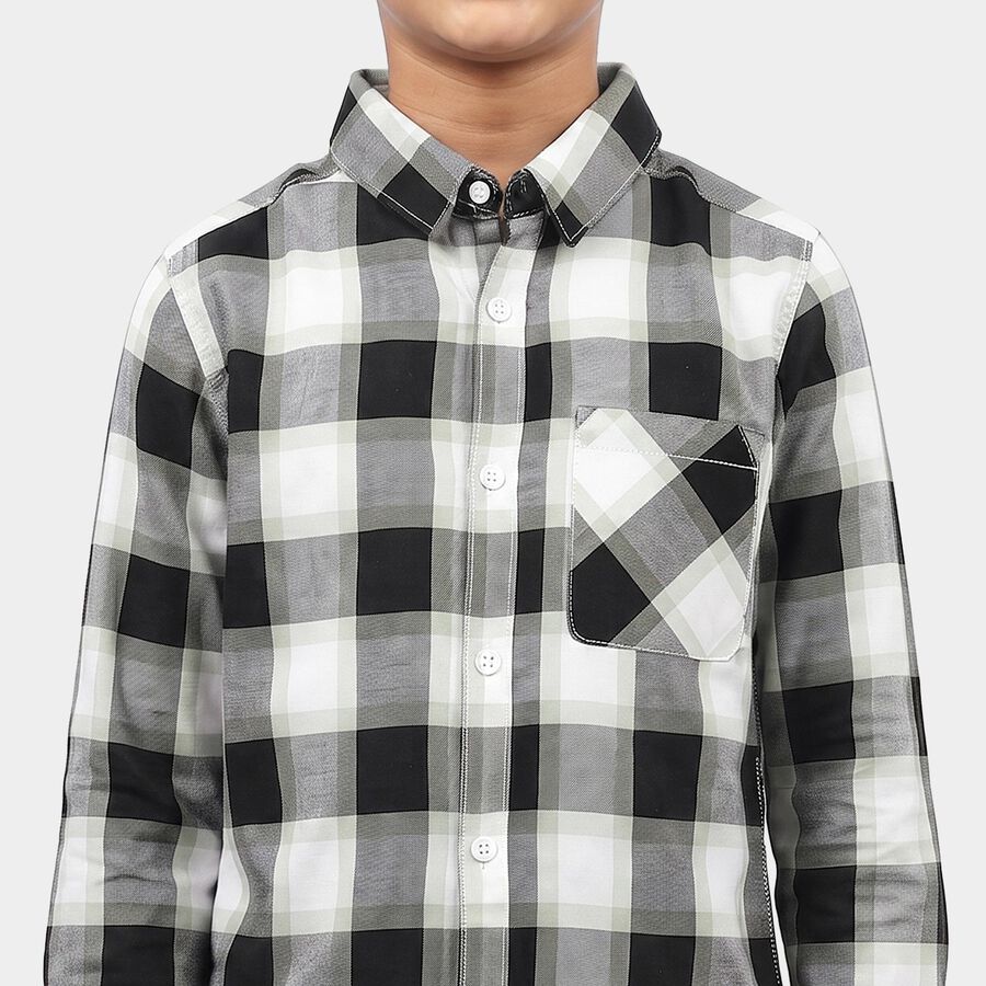 Boys' Black Cotton Checked Regular Fit Shirt, Black, large