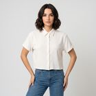 Women's White Collared Shirt, सफ़ेद, small