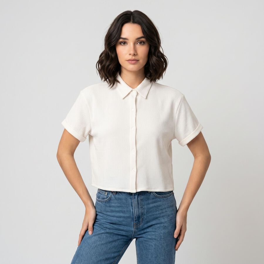 Women's White Collared Shirt, सफ़ेद, large