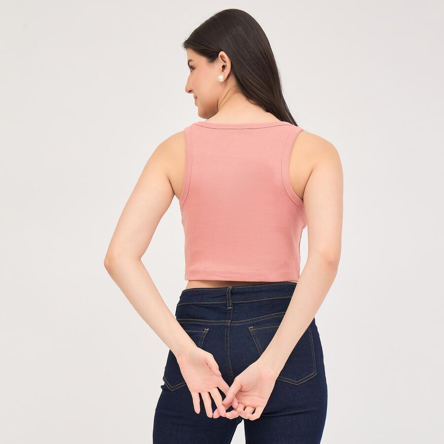 Women's Muted Pink Round Neck Crop Top, Pink, large image number null