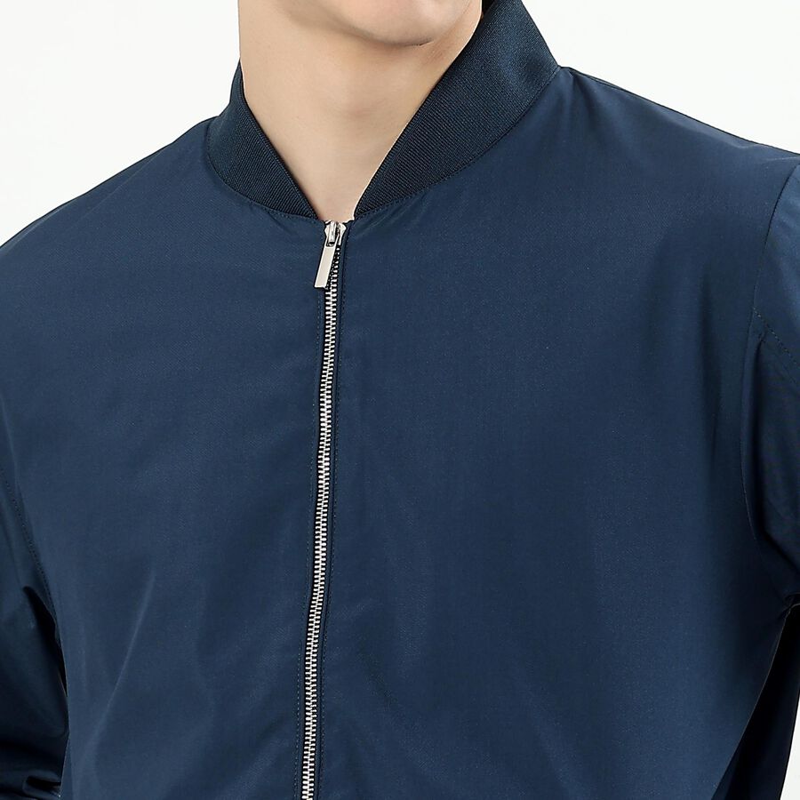 Men's Midnight Blue Baseball Collar Bomber Jacket, मध्यम नीला, large image number null