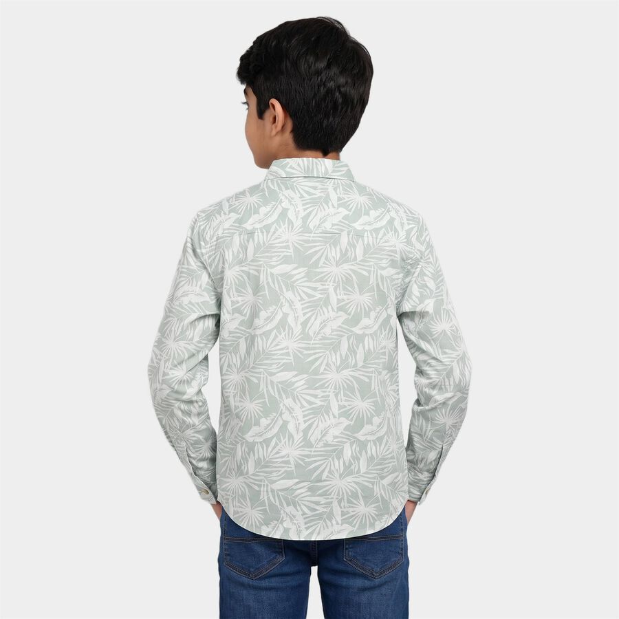 Boys' Mint Green Cotton Floral Regular Fit Shirt, Light Green, large