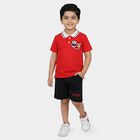 Infants' Red Cotton Polo Neck Cartoon Print Baba Suit, लाल, small