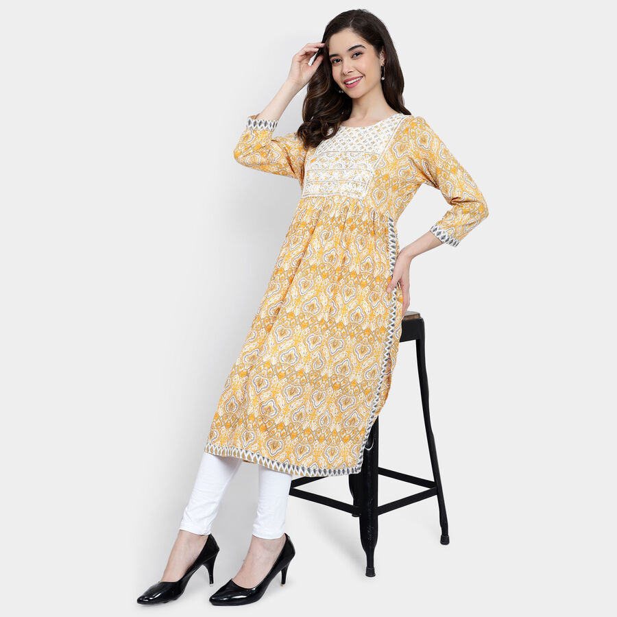 Embroidered Straight Kurta, पीला, large image number null