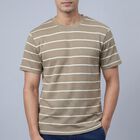 Men's Beige Round Neck Casual Printed T-Shirt, Beige, small