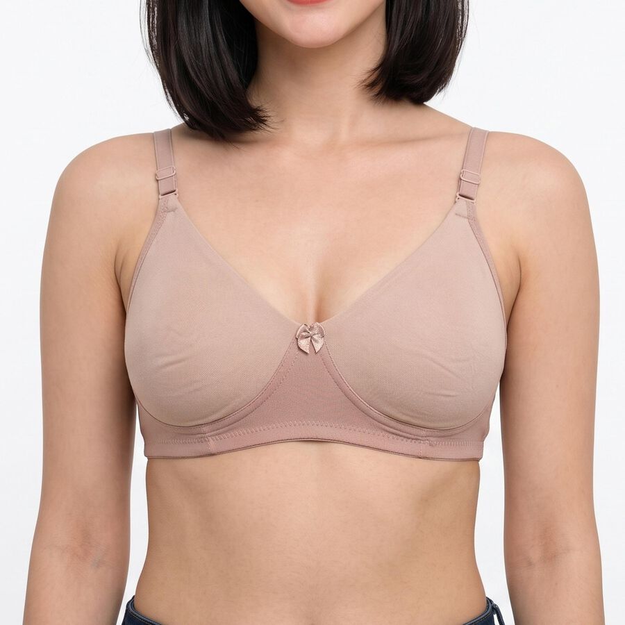 Women's Brown Cotton Blend V Neck Bralette Bra, Brown, large