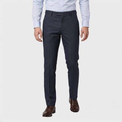 Men's Navy Blue Slim Fit Flat-Front Formal Trousers