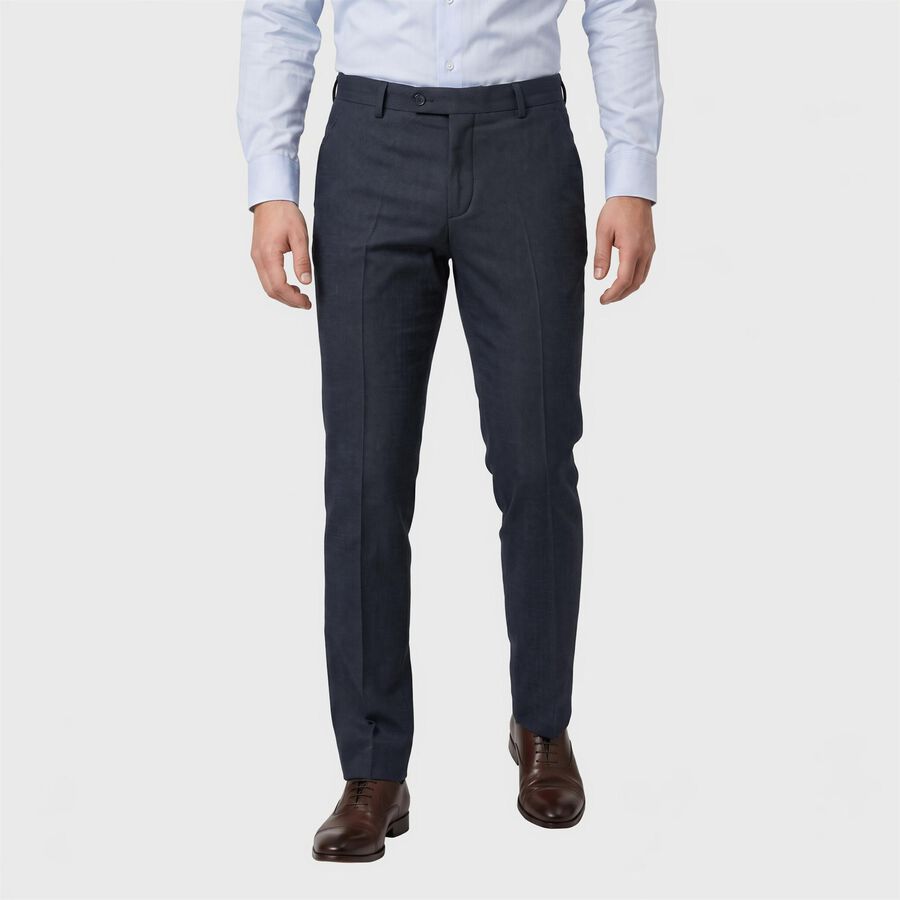 Men's Navy Blue Slim Fit Flat-Front Formal Trousers, Navy Blue, large