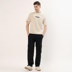 Men's Beige Round Neck Graphic Print T-Shirt, Beige, small
