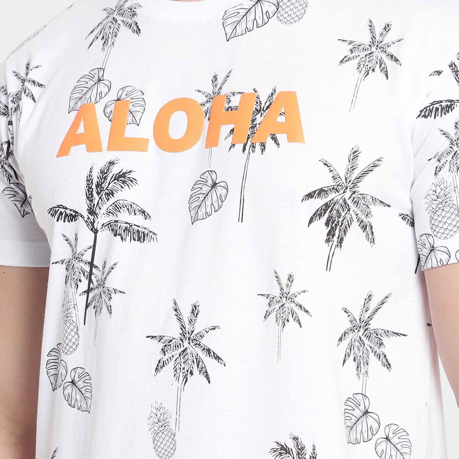 Printed Round Neck T-Shirt, White, large image number null