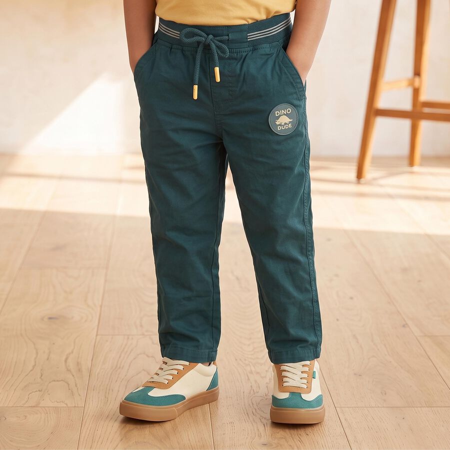 Boys' Mid Blue Regular Fit Drawstring Chino Trousers, Mid Blue, large