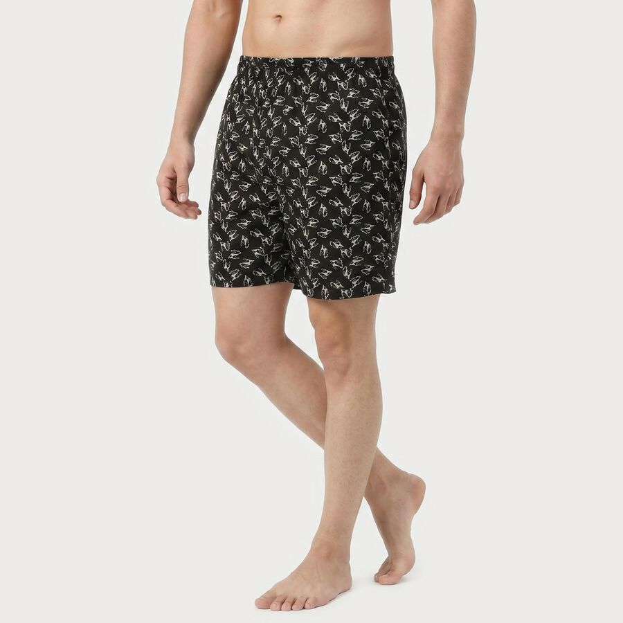 Men's Black Relaxed Fit Printed Boxers, Black, large