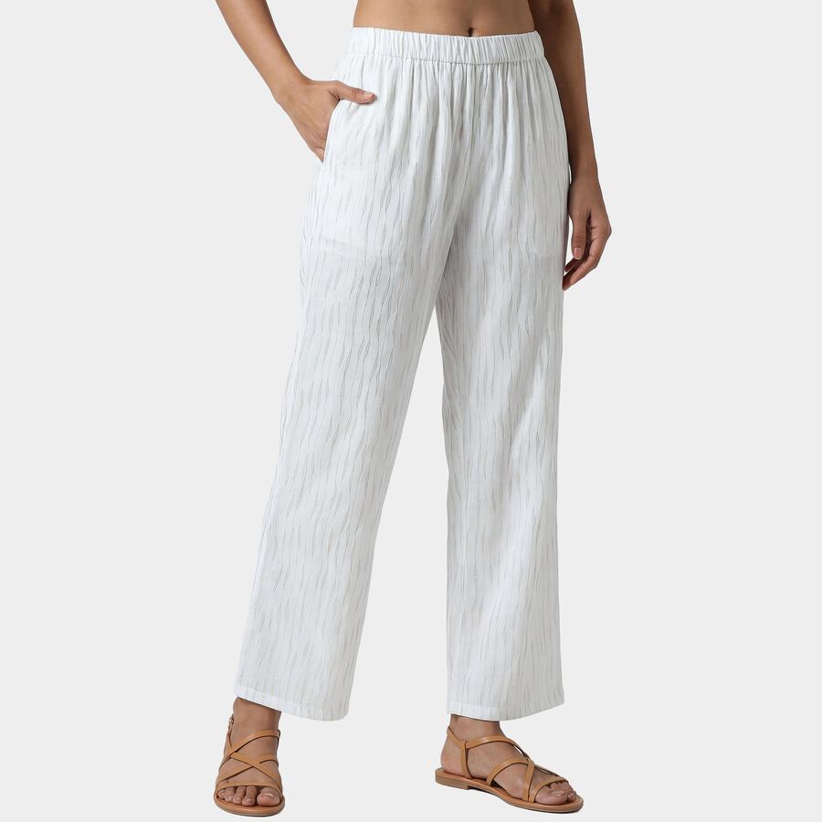 Women's Off White Neutral Relaxed Fit Solid Palazzos, Off White, large