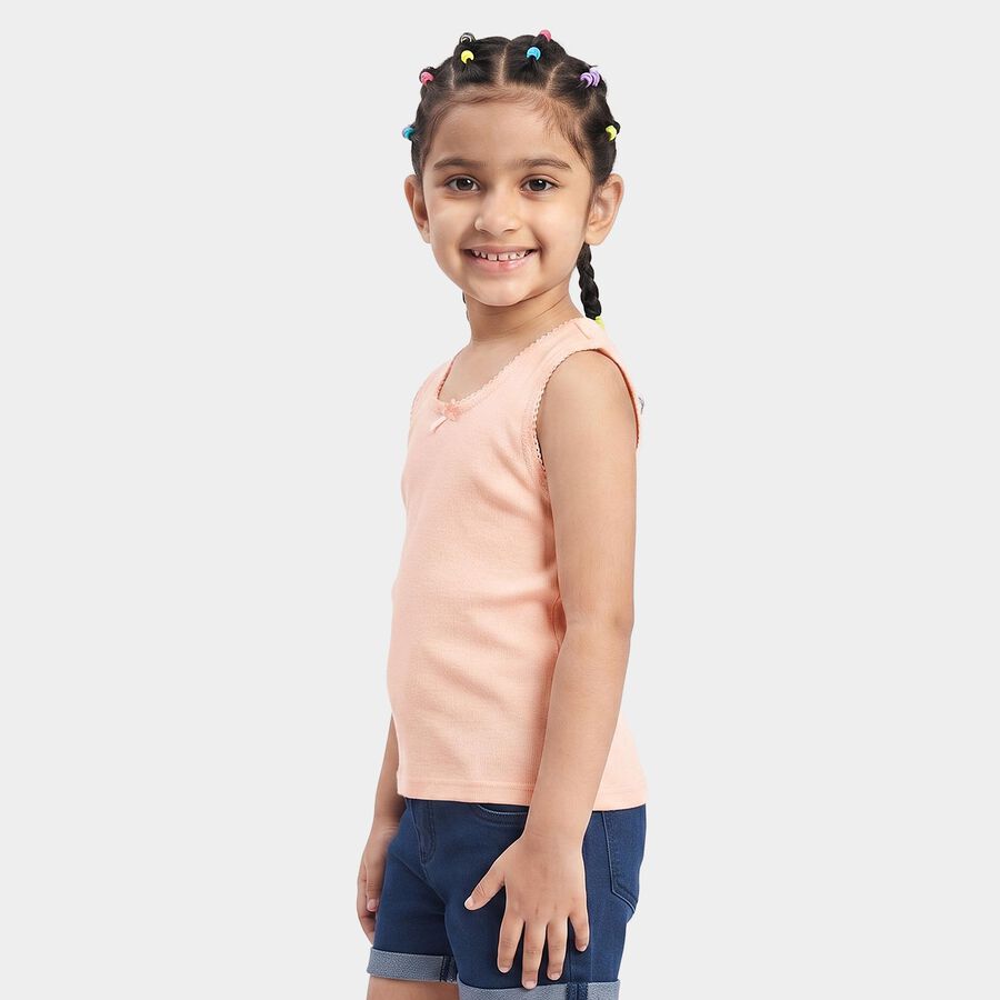 Girls Peach Cotton Sleeveless Vest, Peach, large