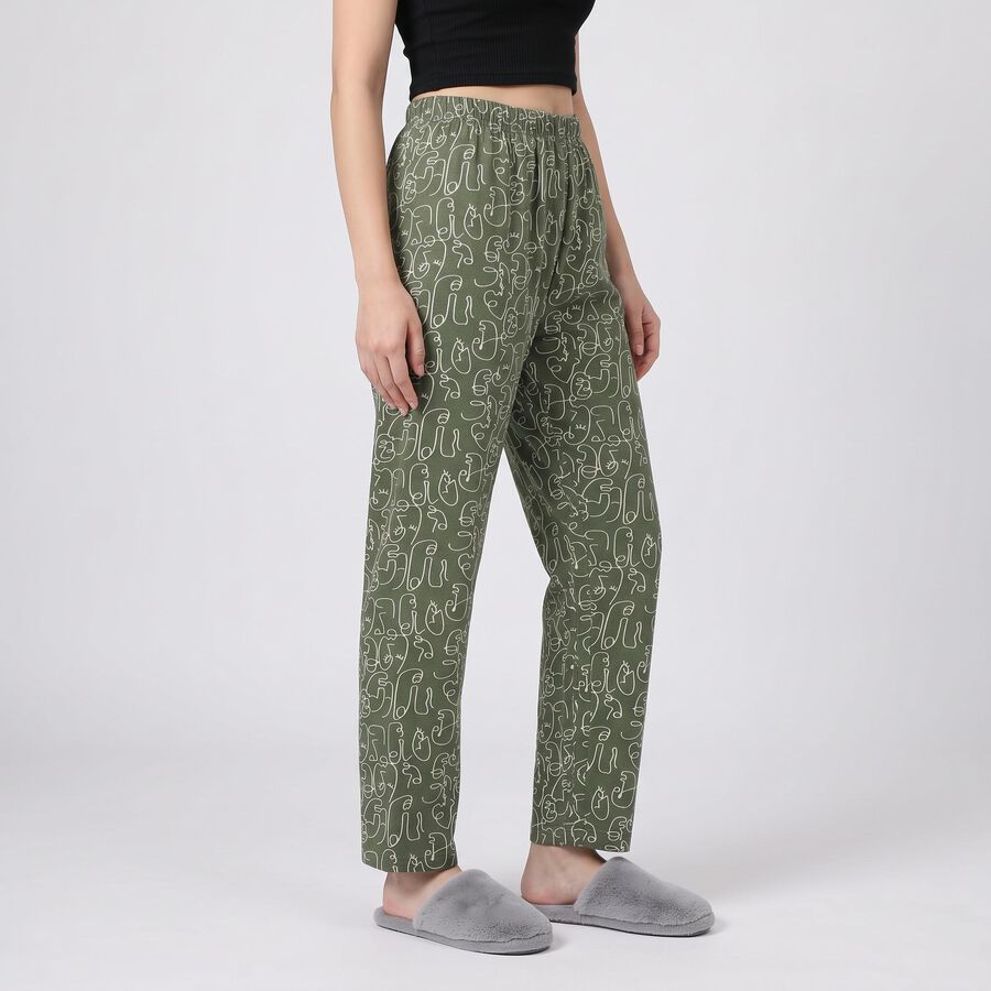 Women's Olive Green Straight Fit Abstract Printed Pyjama, Olive, large