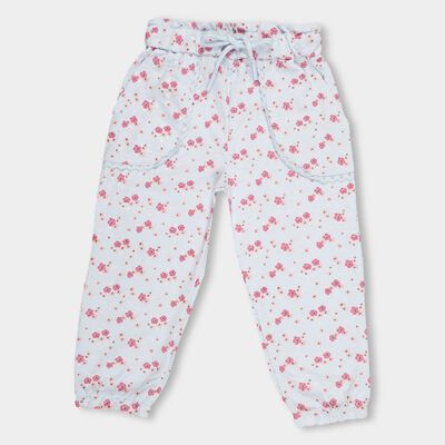 Girls' Light Powder Blue Floral Printed Jogger Pyjama